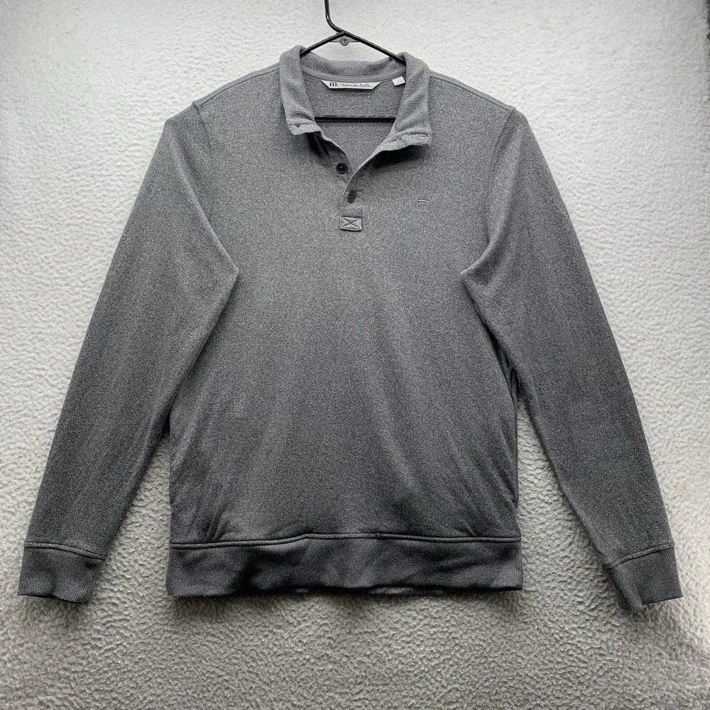 Travis Mathew Sweater Mens Large L Gray Golf Pullover Fleece Lined Collared Dad